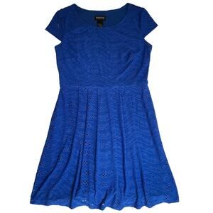 Enfocus Petite Women Dress 10P Blue Geometric Fit & Flare Short Sleeve Stretch